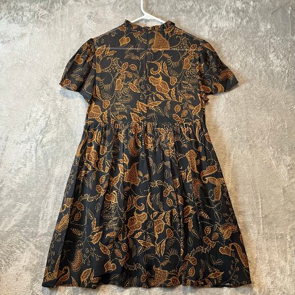 Peruvian Connection Sz S Malabar Dress Brown Black Short‎ Sleeve Women's - Picture 2 of 7
